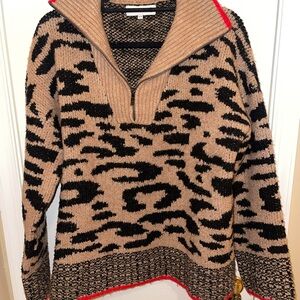 John + Jenn Black and Tan Animal Print Sweater